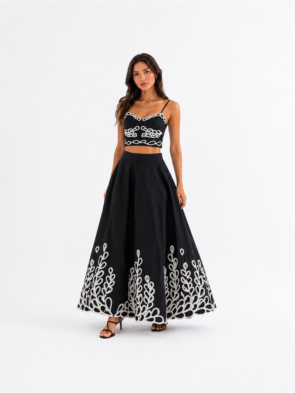 Jason Wu Black & White Embroidered Two Piece Maxi Skirt Set Size S NWT
